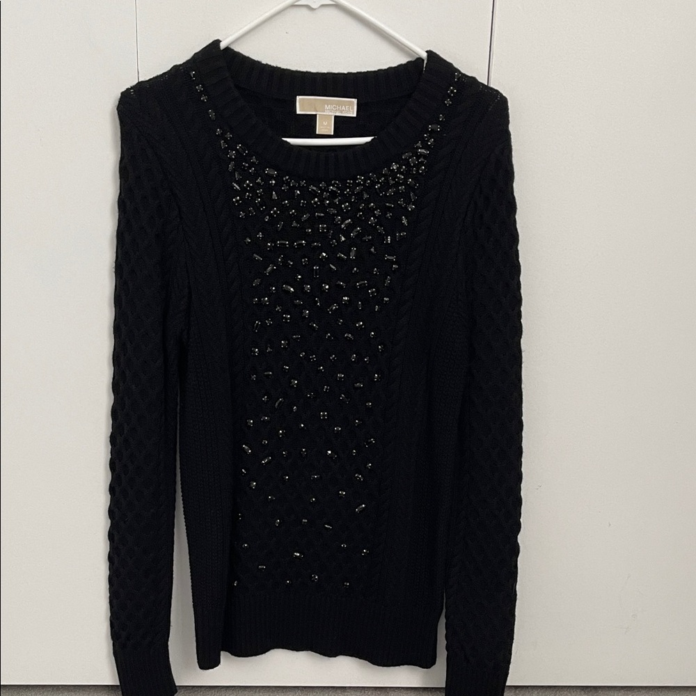 Michael Kors Black Textured Sweater with Embellishments size Medium